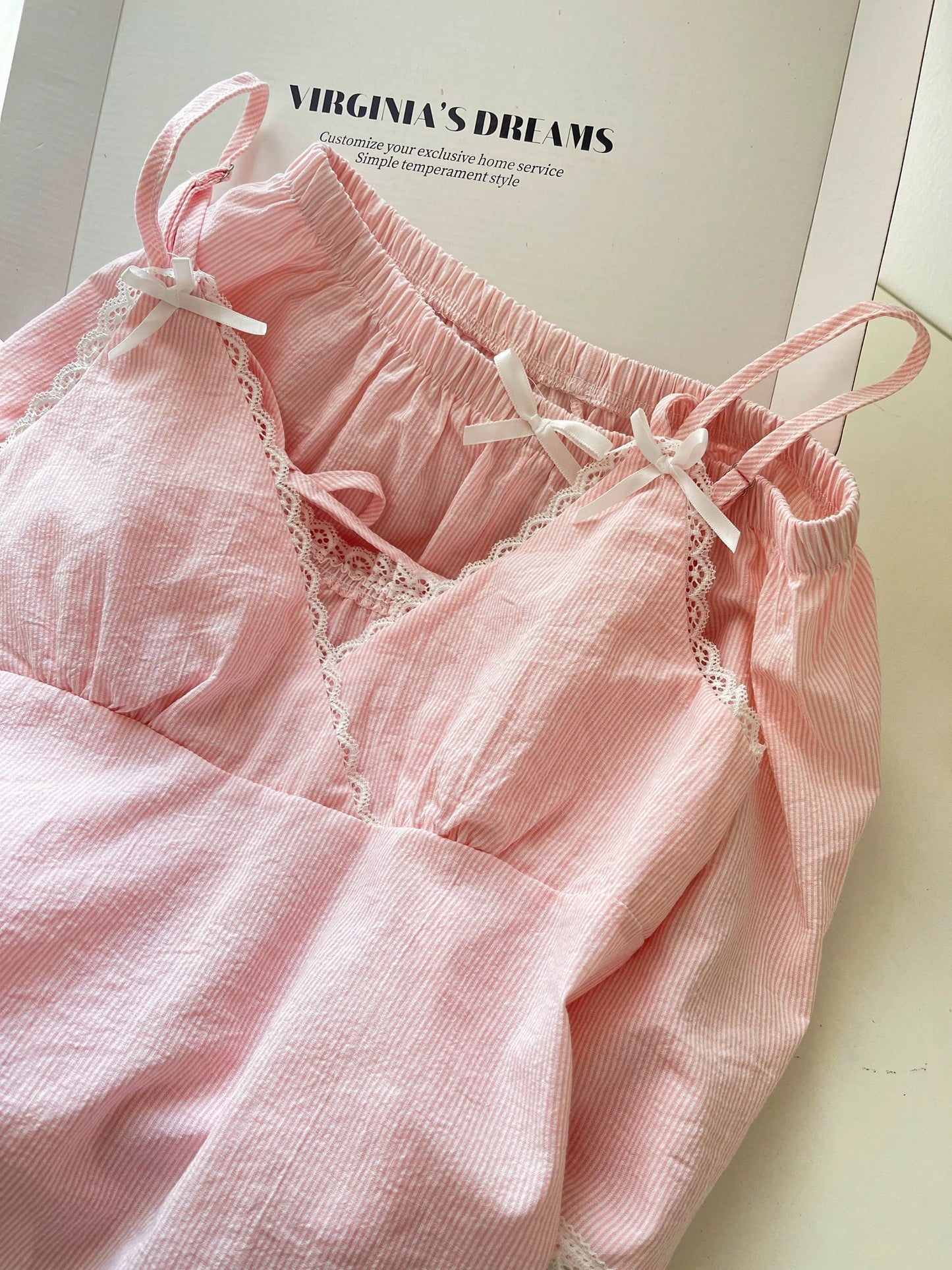 Pink Lace Trim Cami Pyjama Set