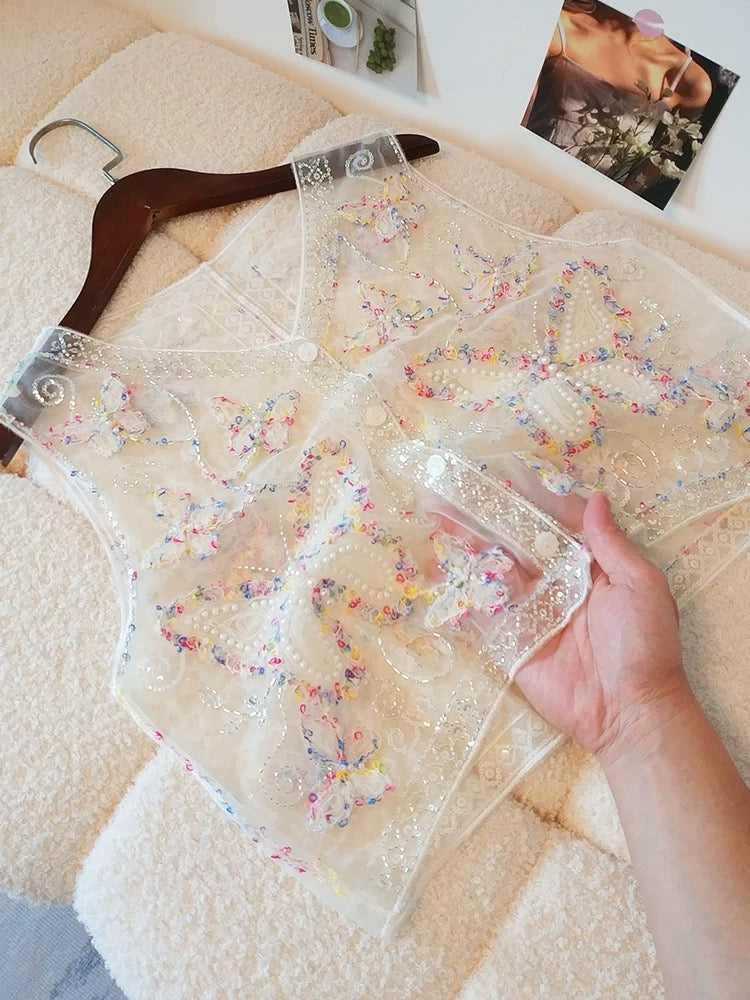 Sheer Embroidered Butterfly Vest