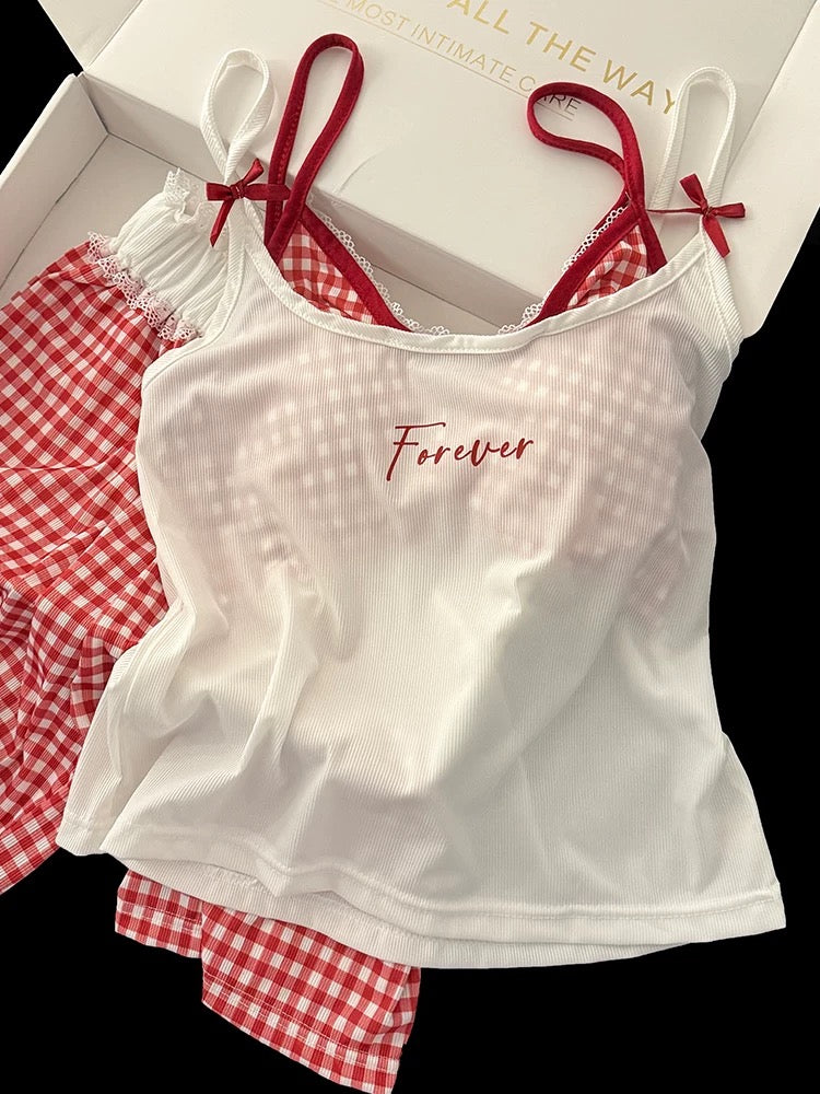 White & Red Gingham Cami Pajama Set