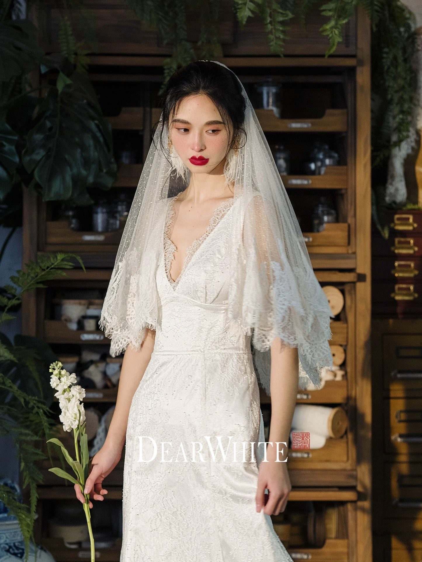 Short Polka Dot Lace Bridal Veil