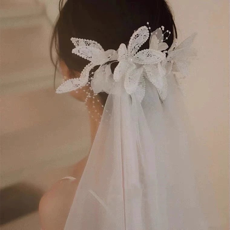 Floral Appliqué Ponytail Veil