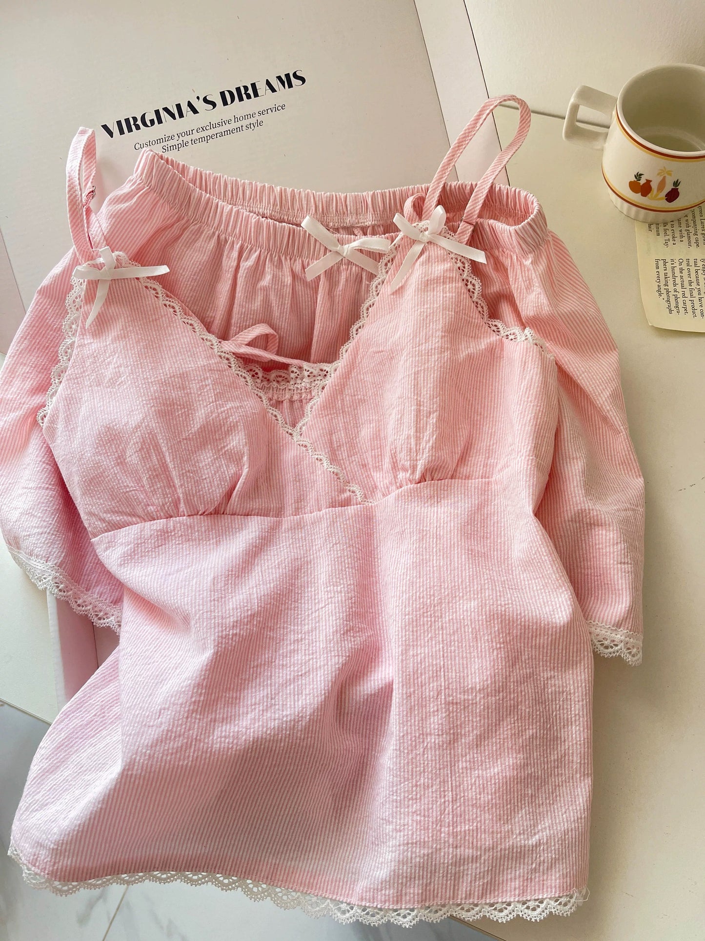 Pink Lace Trim Cami Pyjama Set