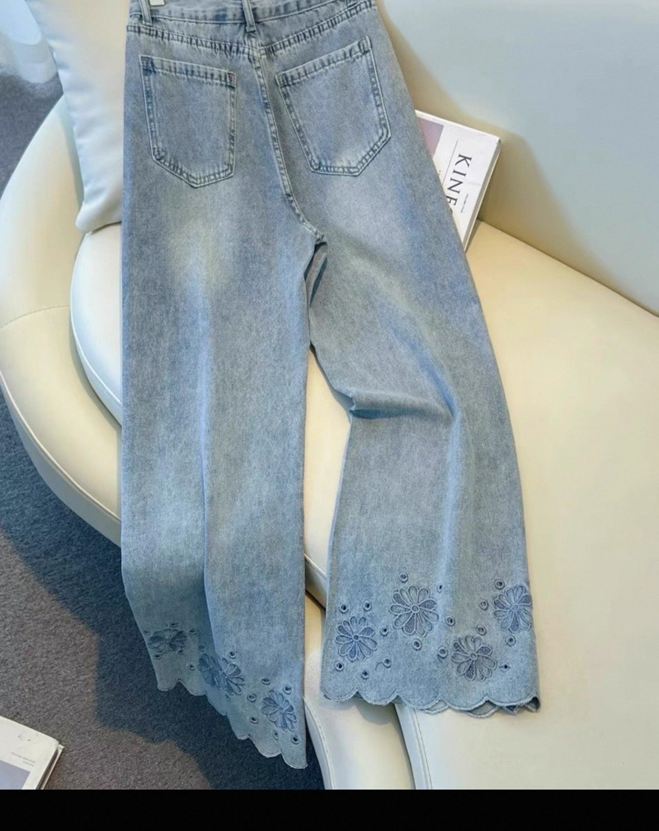 Embroidered Deep Blue Soft Denim Jeans