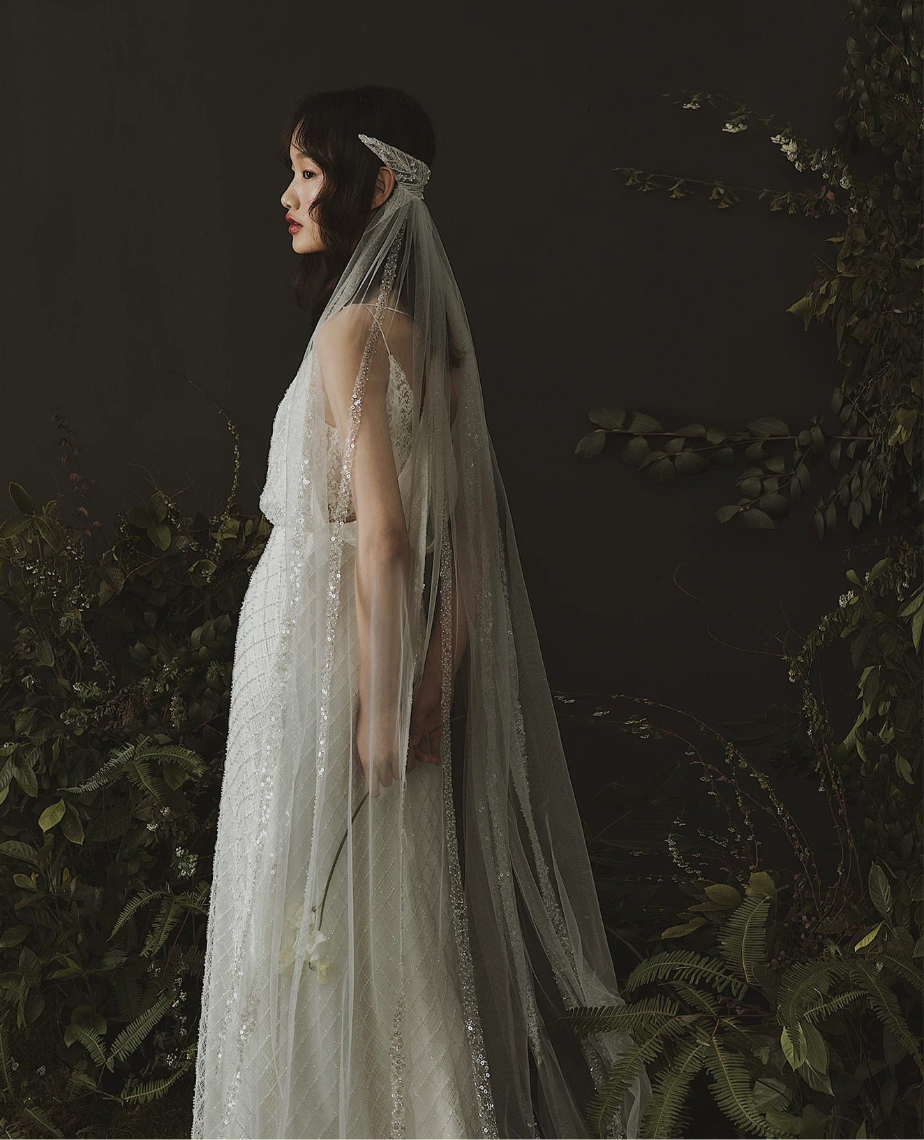Bohemian Headband Veil with Sequinned Tulle