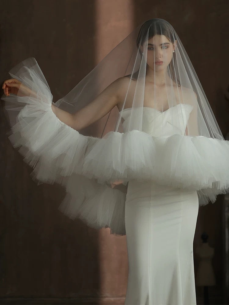 Ruffled Edge Cathedral Veil