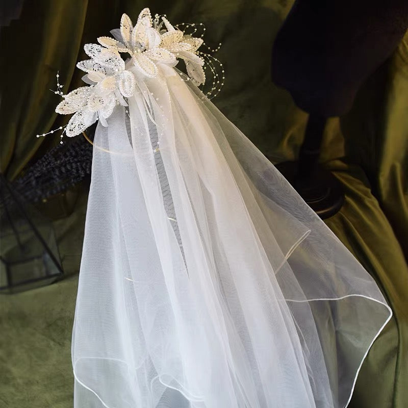 Floral Appliqué Ponytail Veil