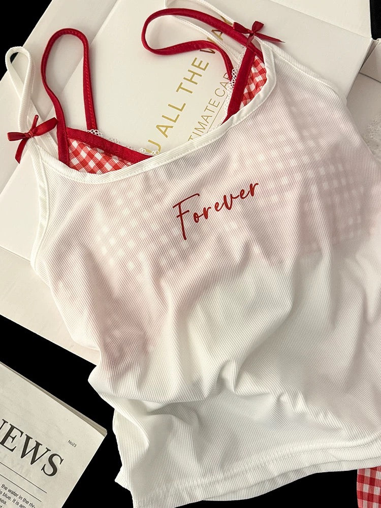 White & Red Gingham Cami Pajama Set