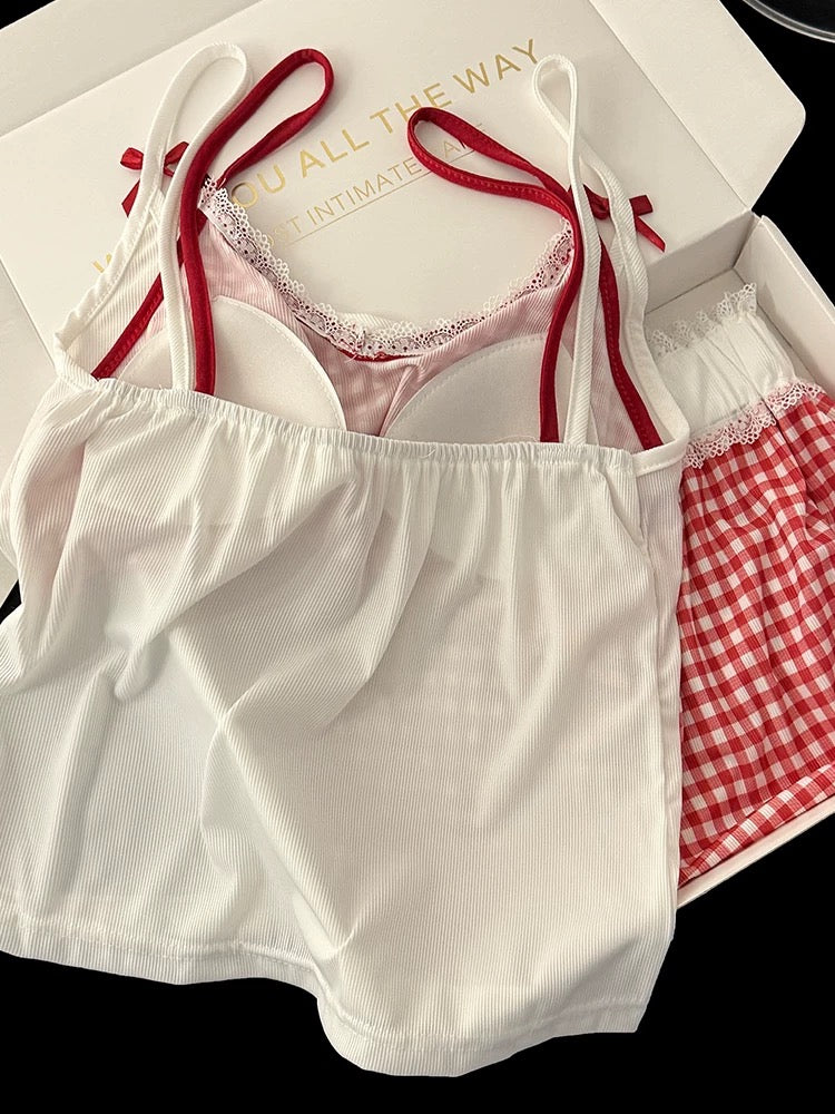 White & Red Gingham Cami Pajama Set