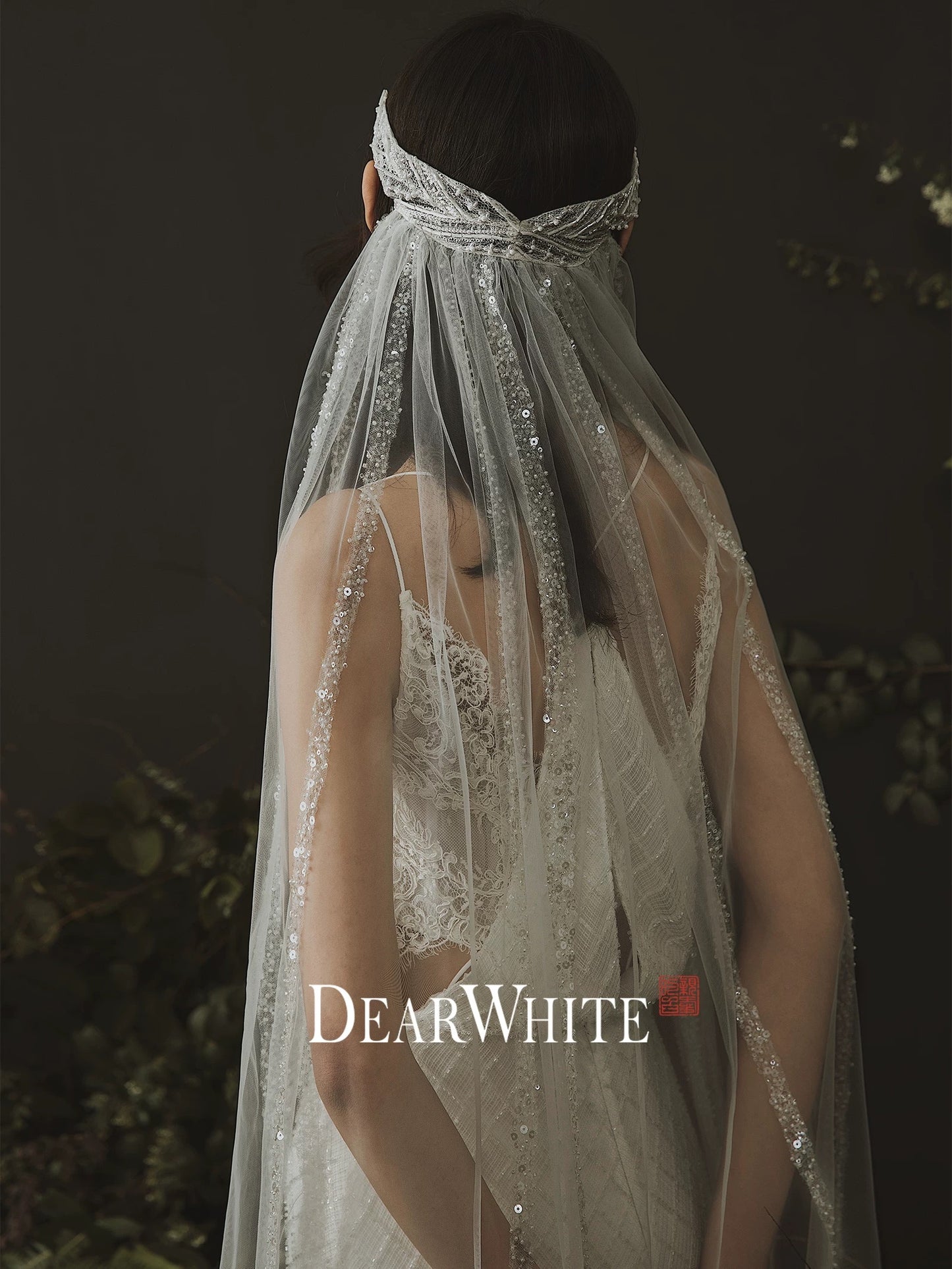 Bohemian Headband Veil with Sequinned Tulle