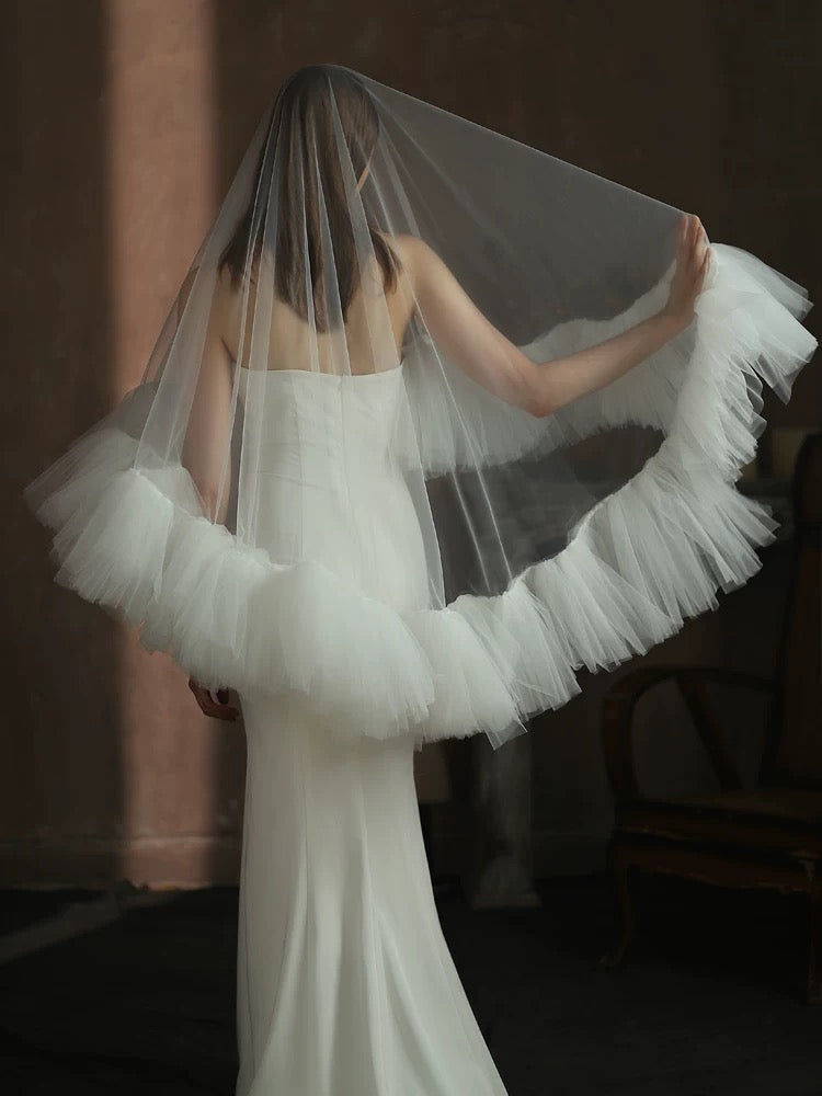 Ruffled Edge Cathedral Veil