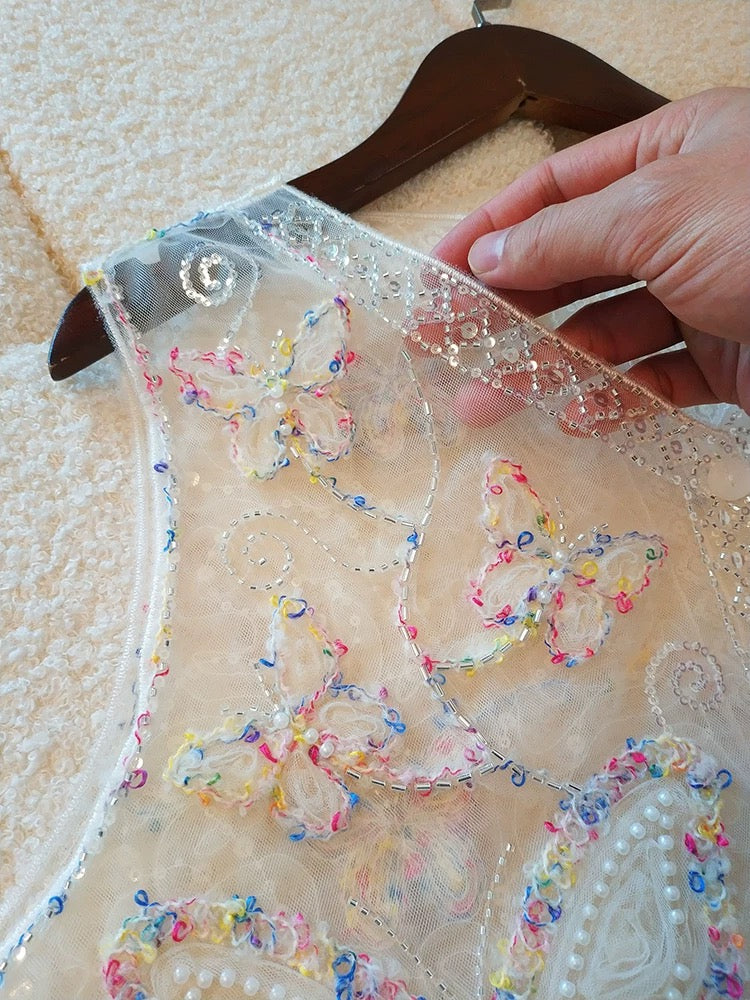 Sheer Embroidered Butterfly Vest
