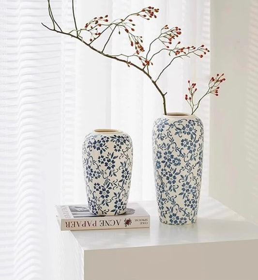 Blue Floral Porcelain Vase