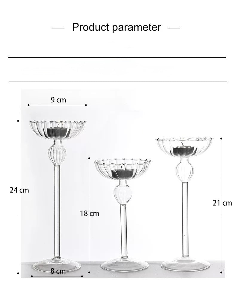 Elegant Crystal Glass Pedestal Candle Holders – Scalloped Edge Tealight Holders (Set of 3)