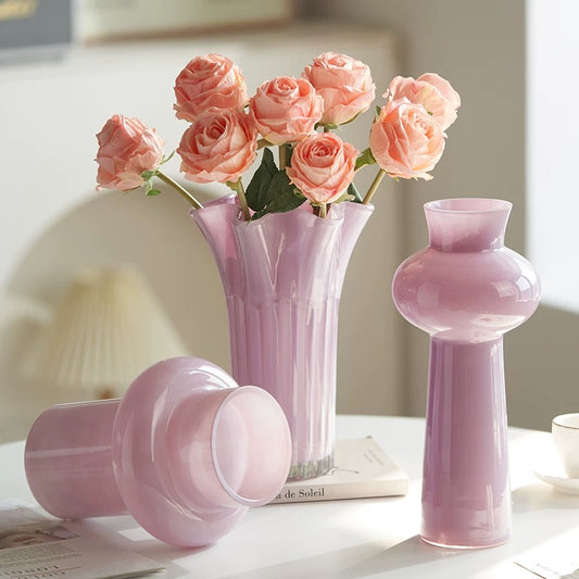 Pastel Art Glass Vase Collection — Modern Iridescent Pink, Green & Lilac Home Decor