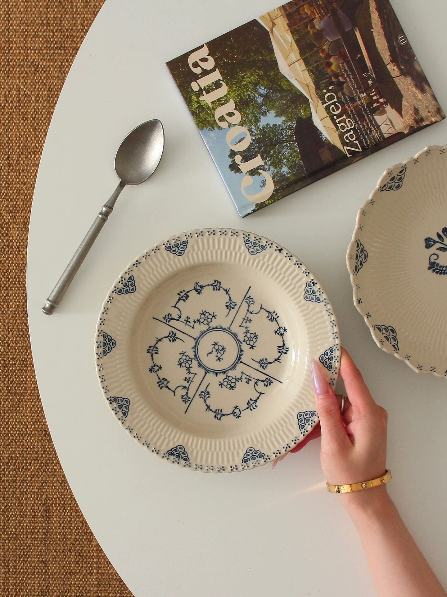 Vintage Blue Floral Rimmed Bowl