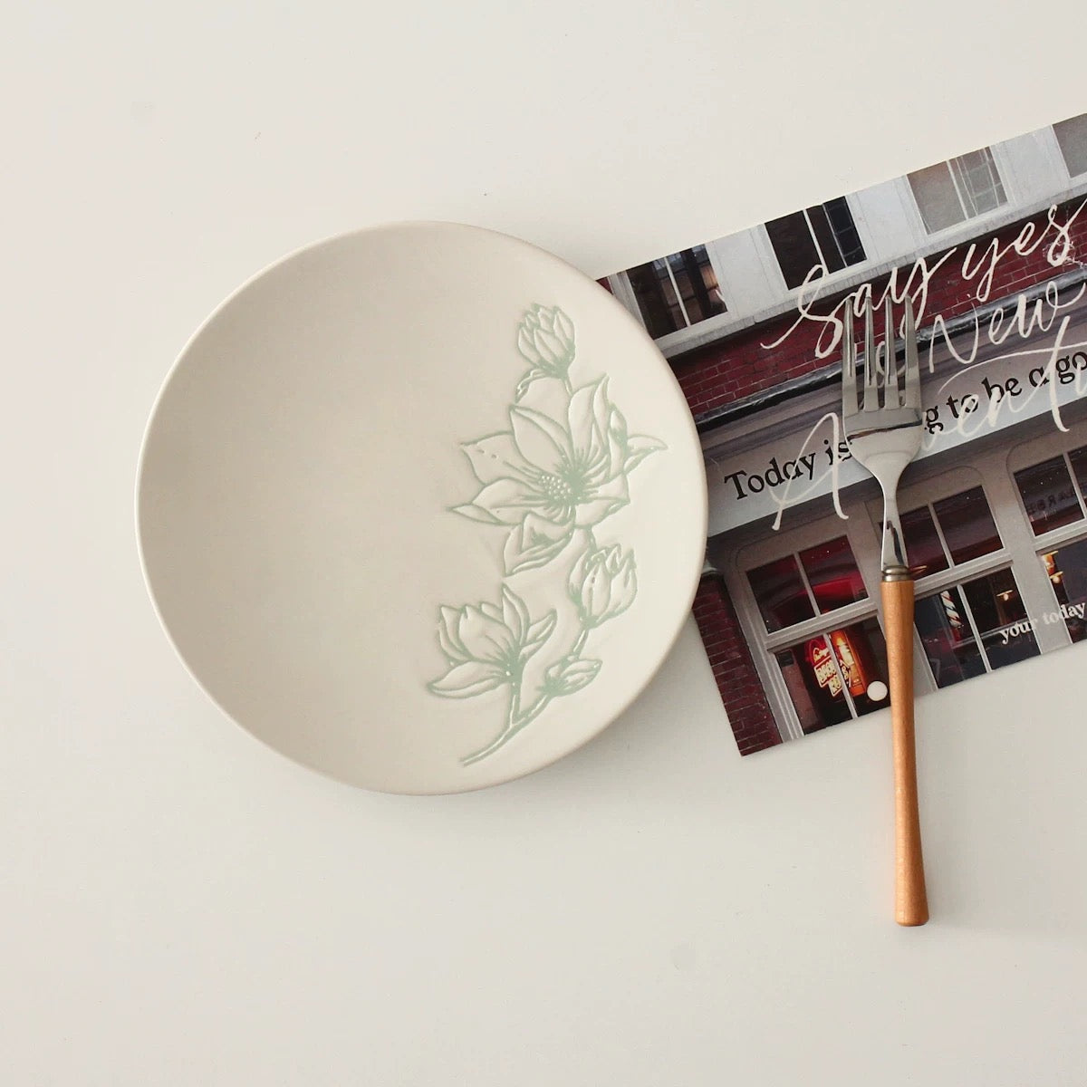 Embossed Botanical Ceramic Plates