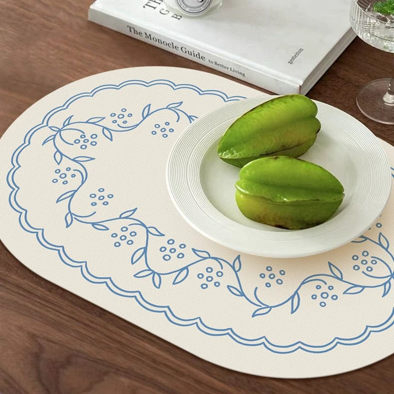 Blue Moroccan Scroll Serving Tray Liner Set (Set of 4)