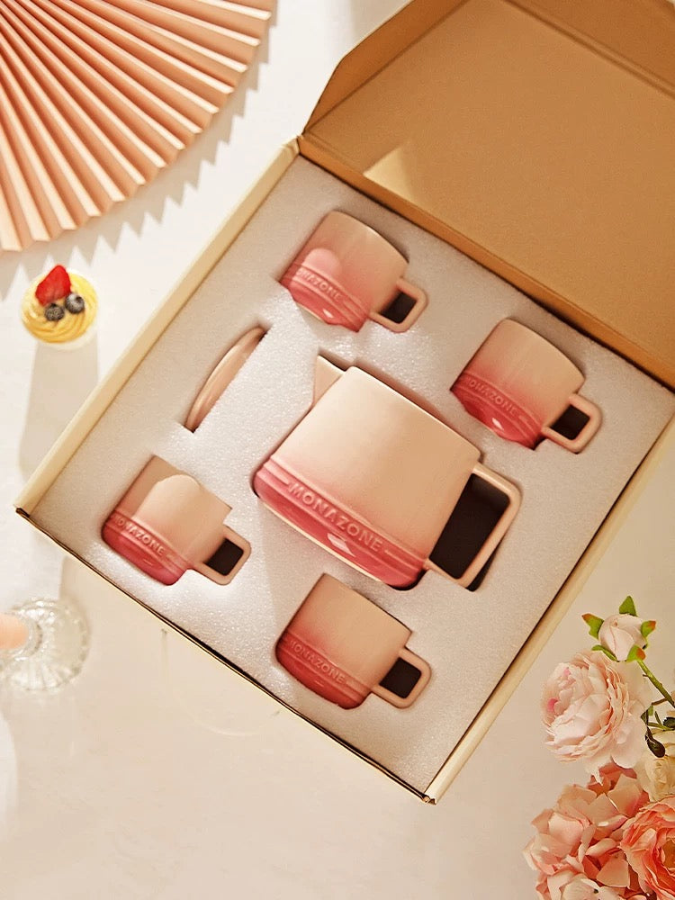 Blush Ombré Ceramic Tea Set – 5-Piece Modern Tea & Coffee Gift Box