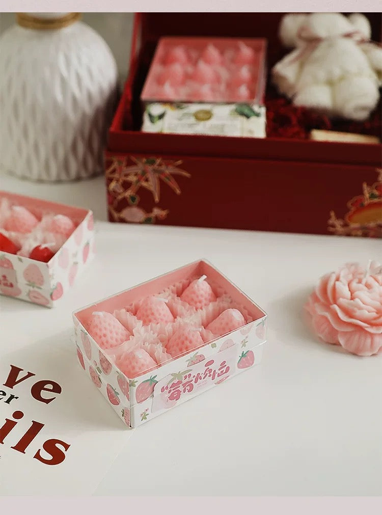 Adorable Strawberry Shaped Candles in Gift Boxes – Cute Fruit Candles Perfect for Gifts & Decor (Set of 6)