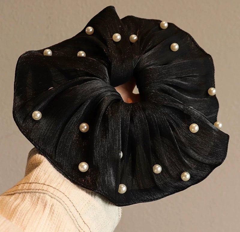 Satin Beaded Oversized Scrunchie