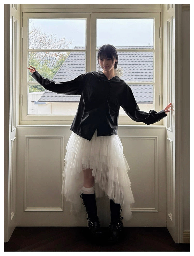 White Asymmetric High-Low Tulle Skirt
