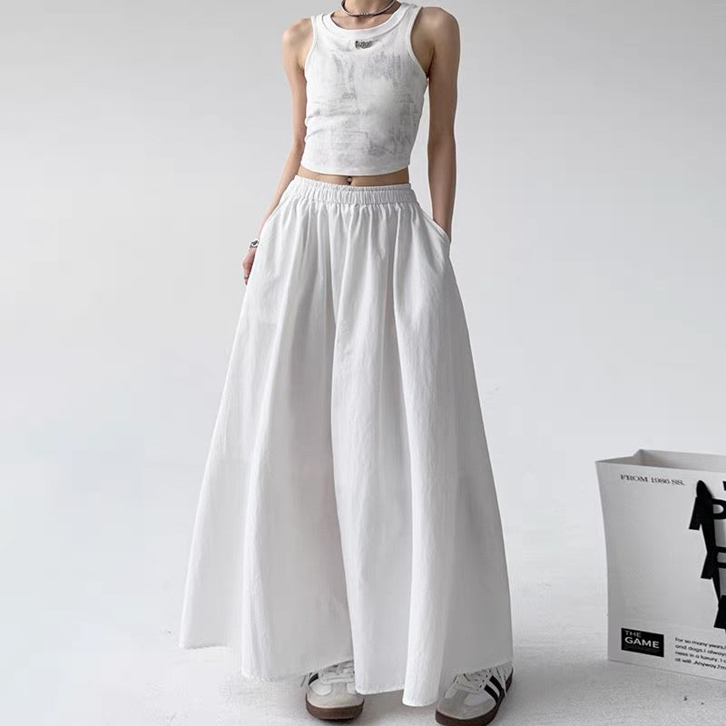 White Cotton A-Line Maxi Skirt