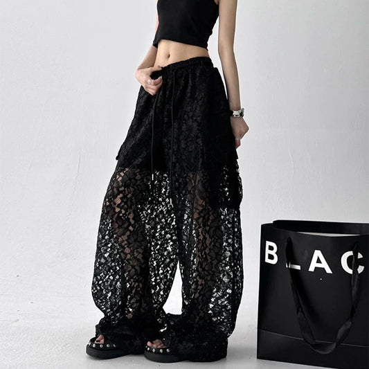 White Lace Wide-Leg Pants