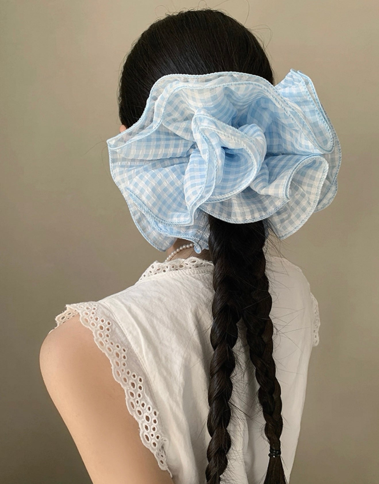Blue Gingham Cloud Scrunchie