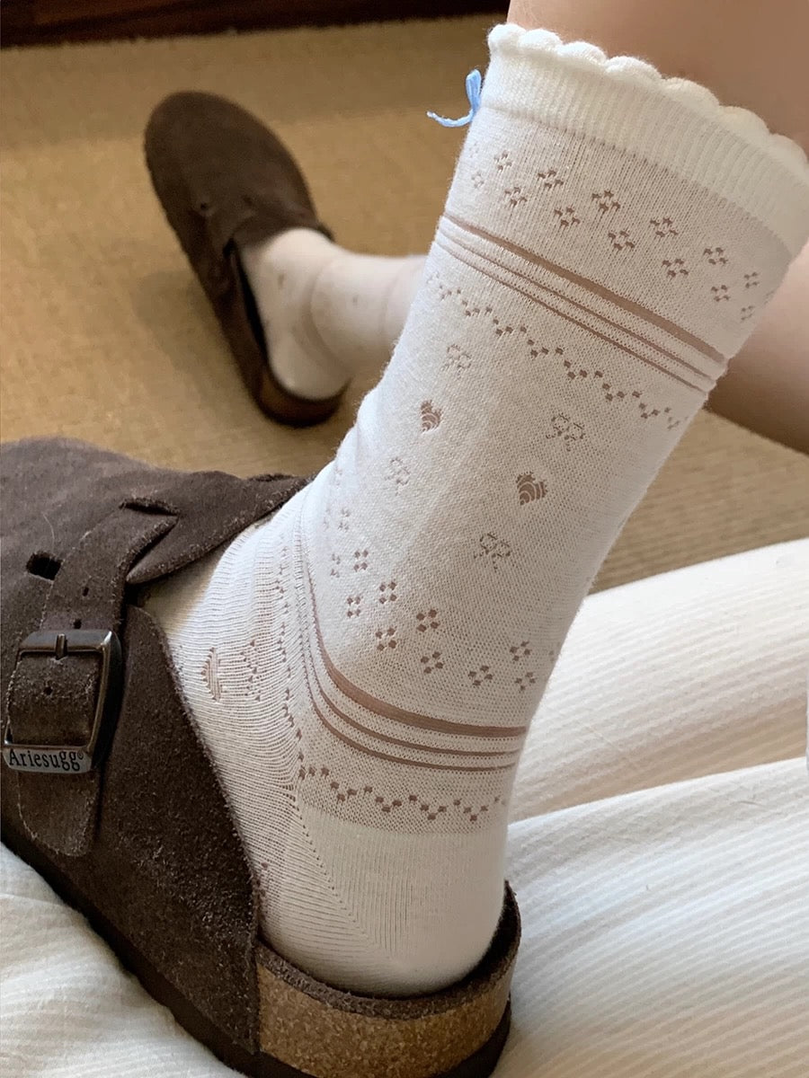 Lace Knit White Princess Socks – Vintage Style (1 Pair)