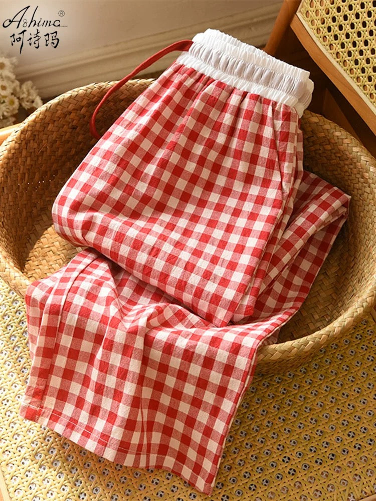 Soft Blue Plaid Pajama Pants Set with White Waistband