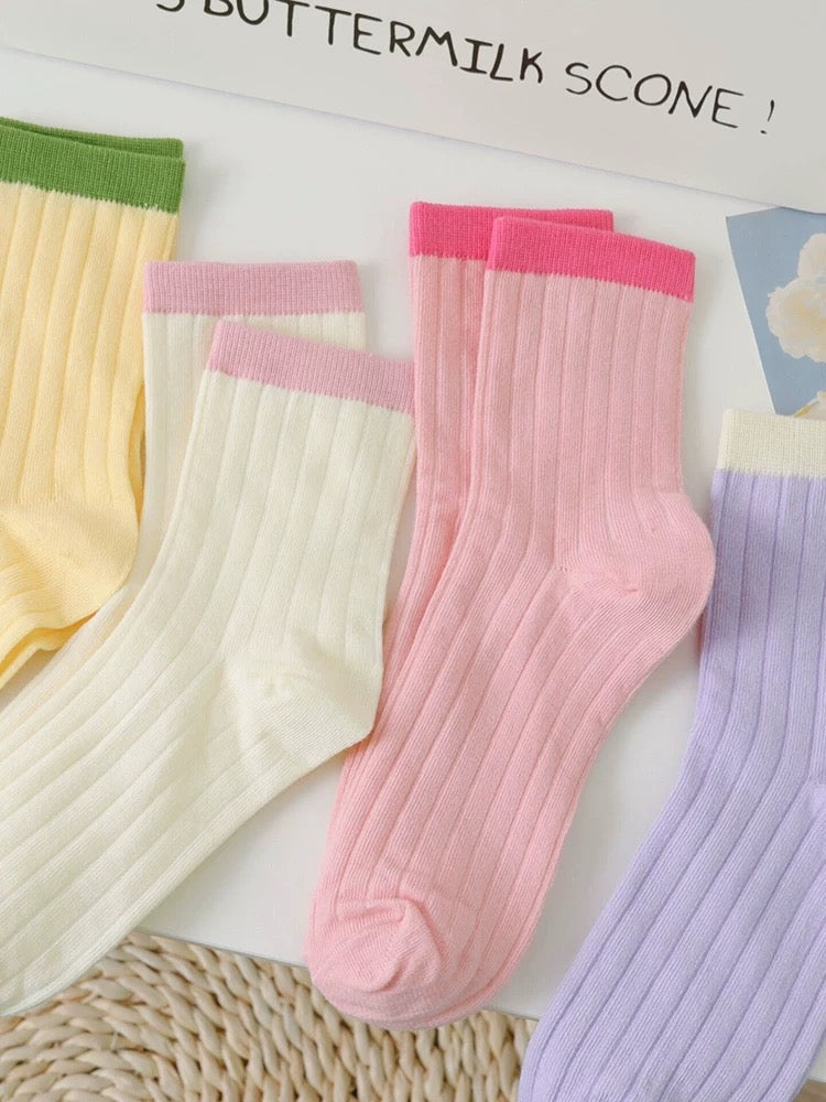 Retro Colorblock Ribbed Crew Socks (5 Pairs)
