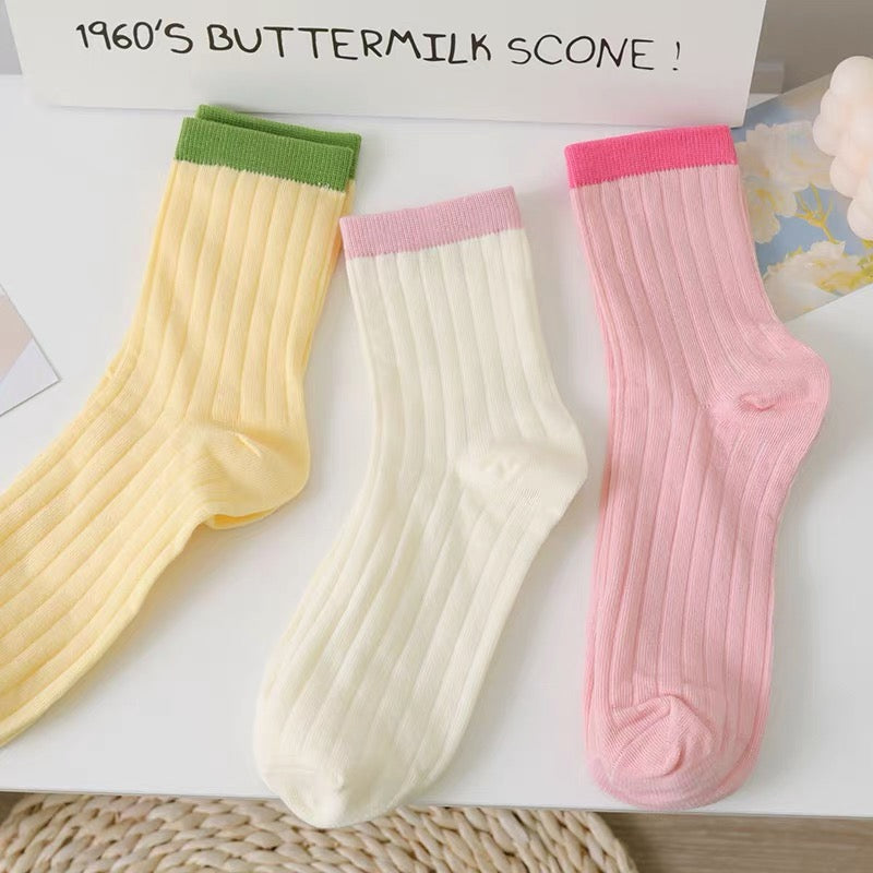 Retro Colorblock Ribbed Crew Socks (5 Pairs)