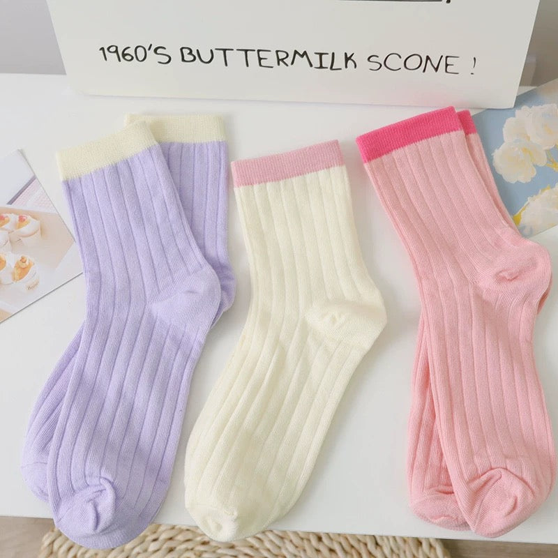 Retro Colorblock Ribbed Crew Socks (5 Pairs)