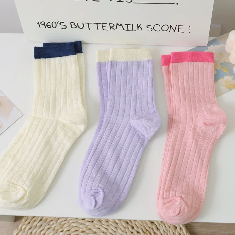 Retro Colorblock Ribbed Crew Socks (5 Pairs)