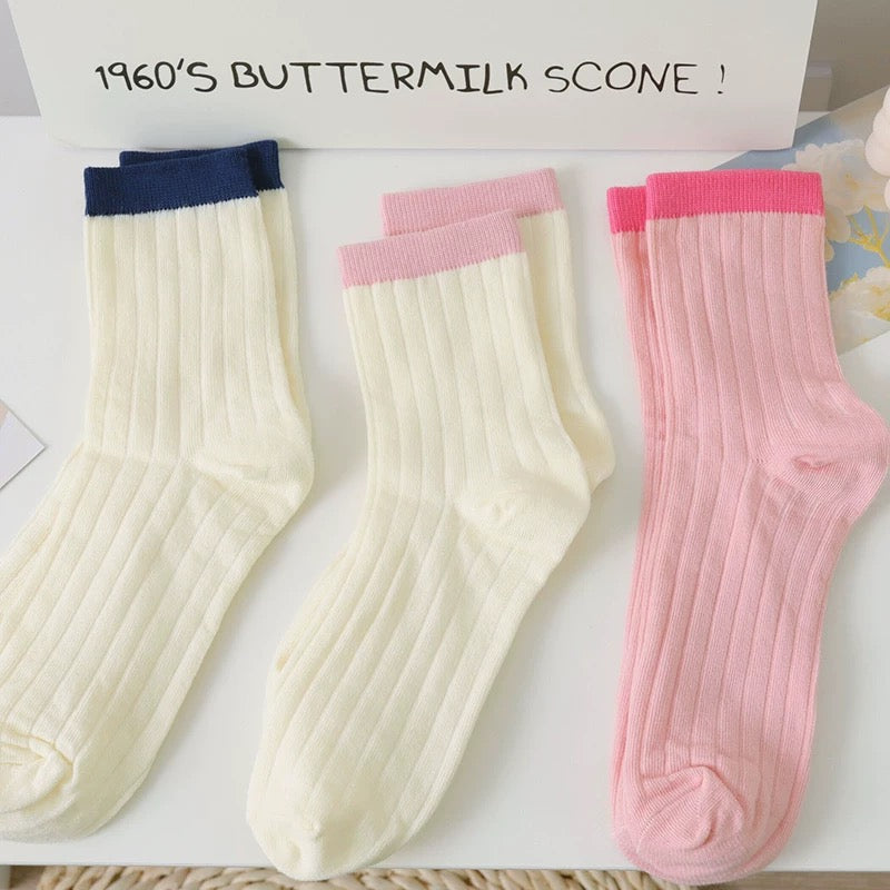 Retro Colorblock Ribbed Crew Socks (5 Pairs)