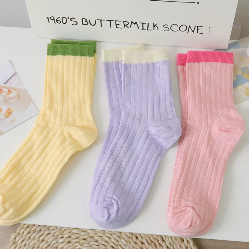 Retro Colorblock Ribbed Crew Socks (5 Pairs)