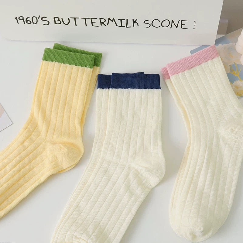 Retro Colorblock Ribbed Crew Socks (5 Pairs)