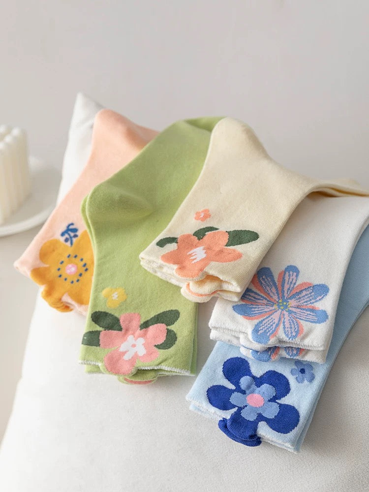 Floral Embroidered Socks – Spring Garden Edition (5 Pairs)