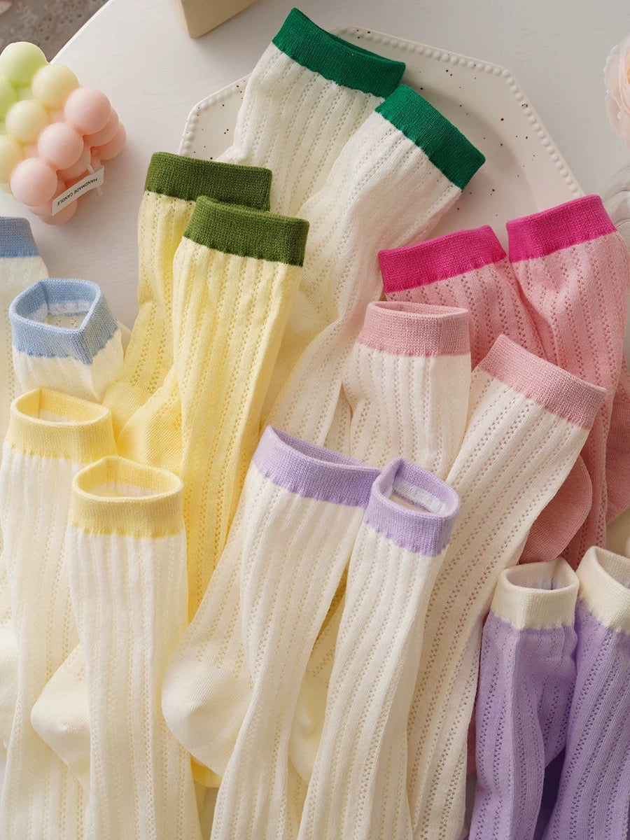 Retro Colorblock Ribbed Crew Socks (5 Pairs)