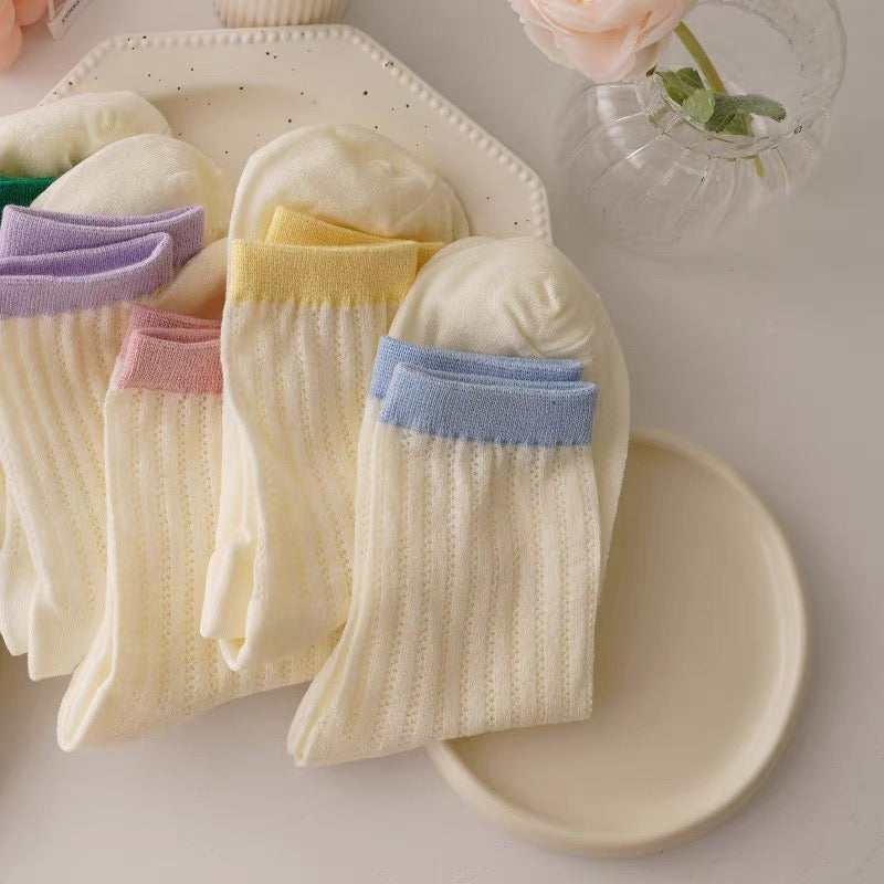 Retro Colorblock Ribbed Crew Socks (5 Pairs)