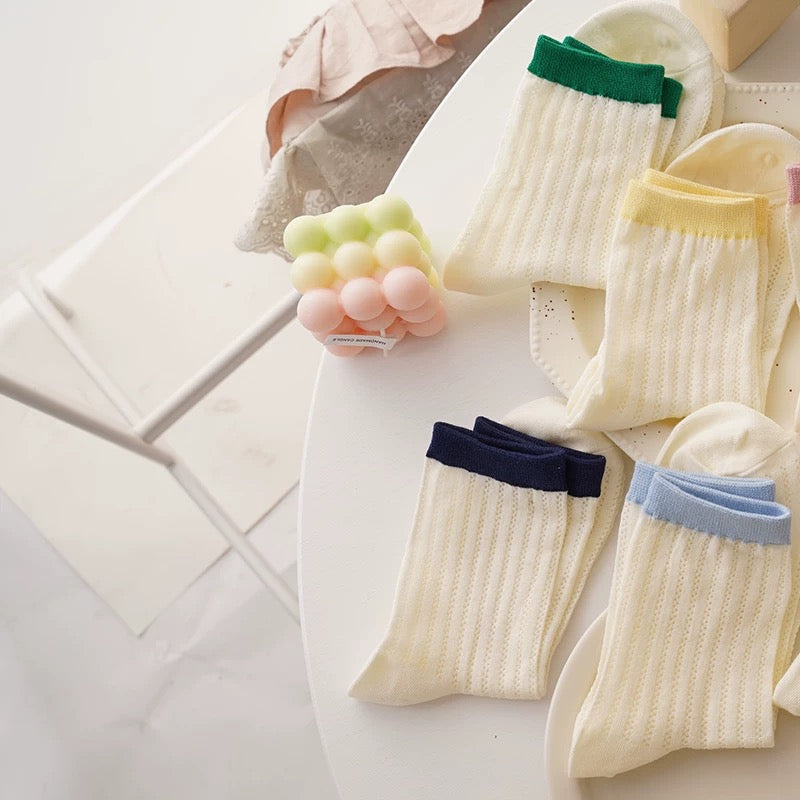 Retro Colorblock Ribbed Crew Socks (5 Pairs)