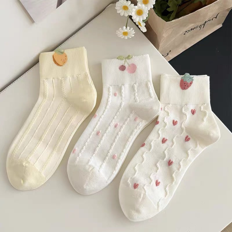 Pastel Fruit Embroidered Socks (5 Pairs)