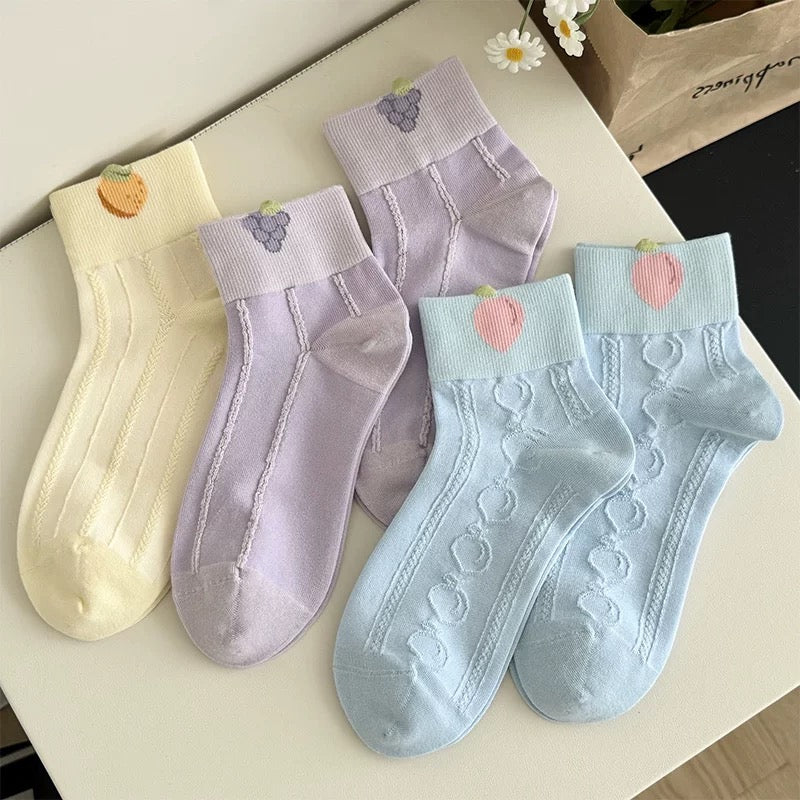 Pastel Fruit Embroidered Socks (5 Pairs)