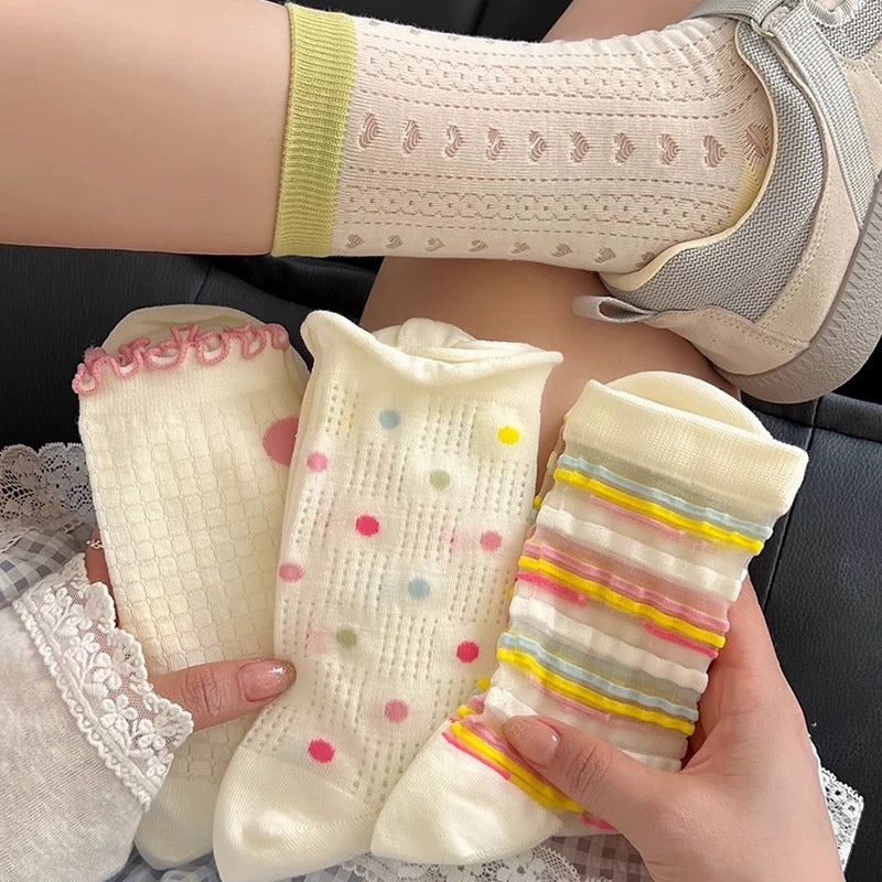 Colorful Polka Dot & Ruffle Socks (4 Pairs)