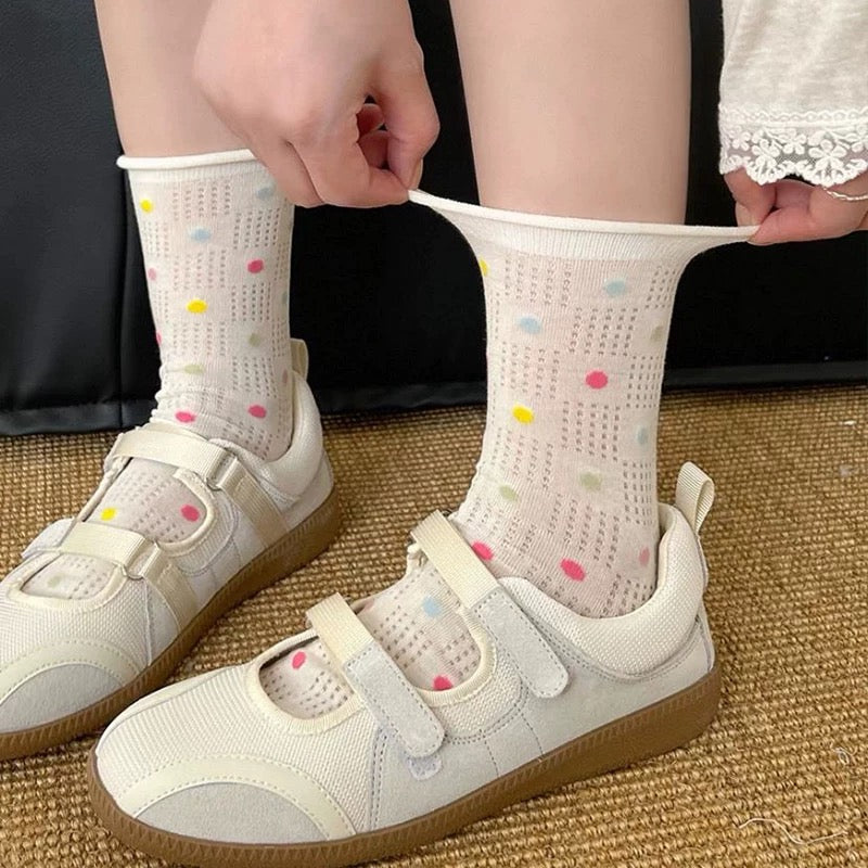 Colorful Polka Dot & Ruffle Socks (4 Pairs)