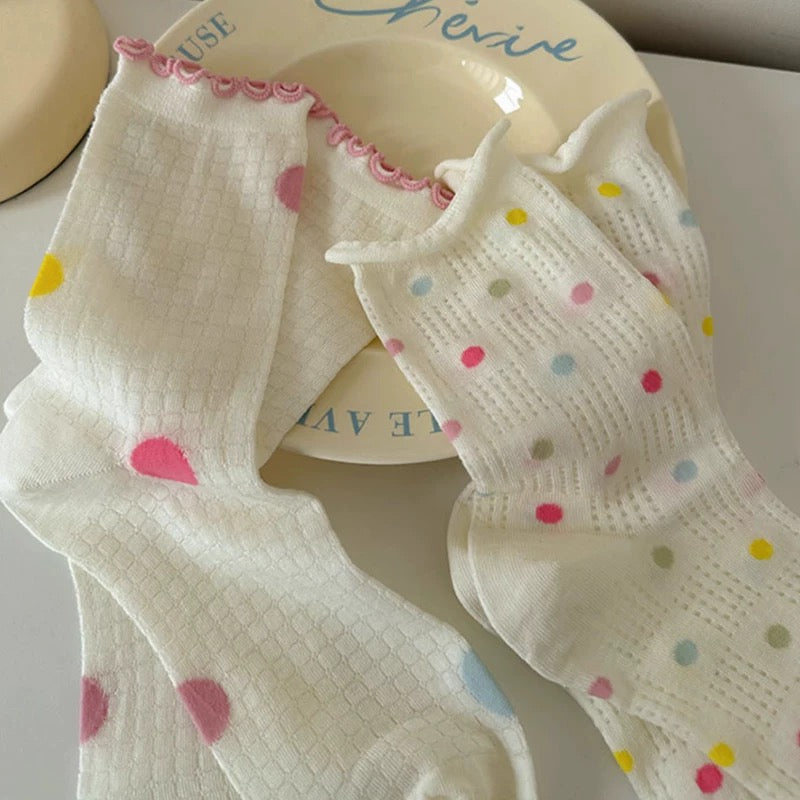 Colorful Polka Dot & Ruffle Socks (4 Pairs)