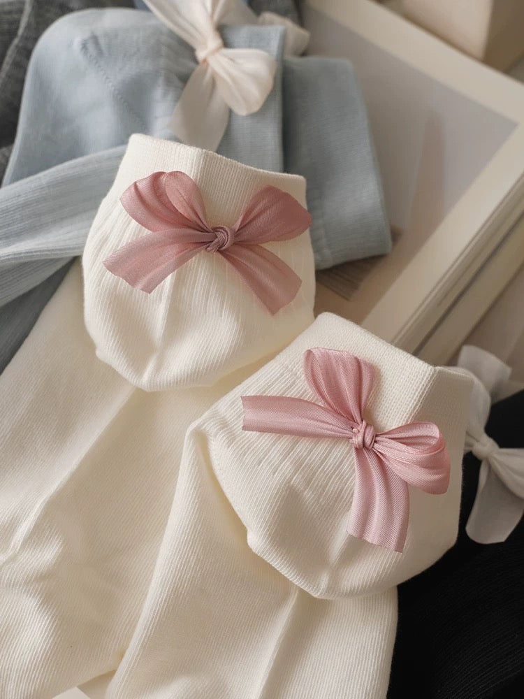 Bow-Tie Ribbed Short Socks Set (4 Pairs)