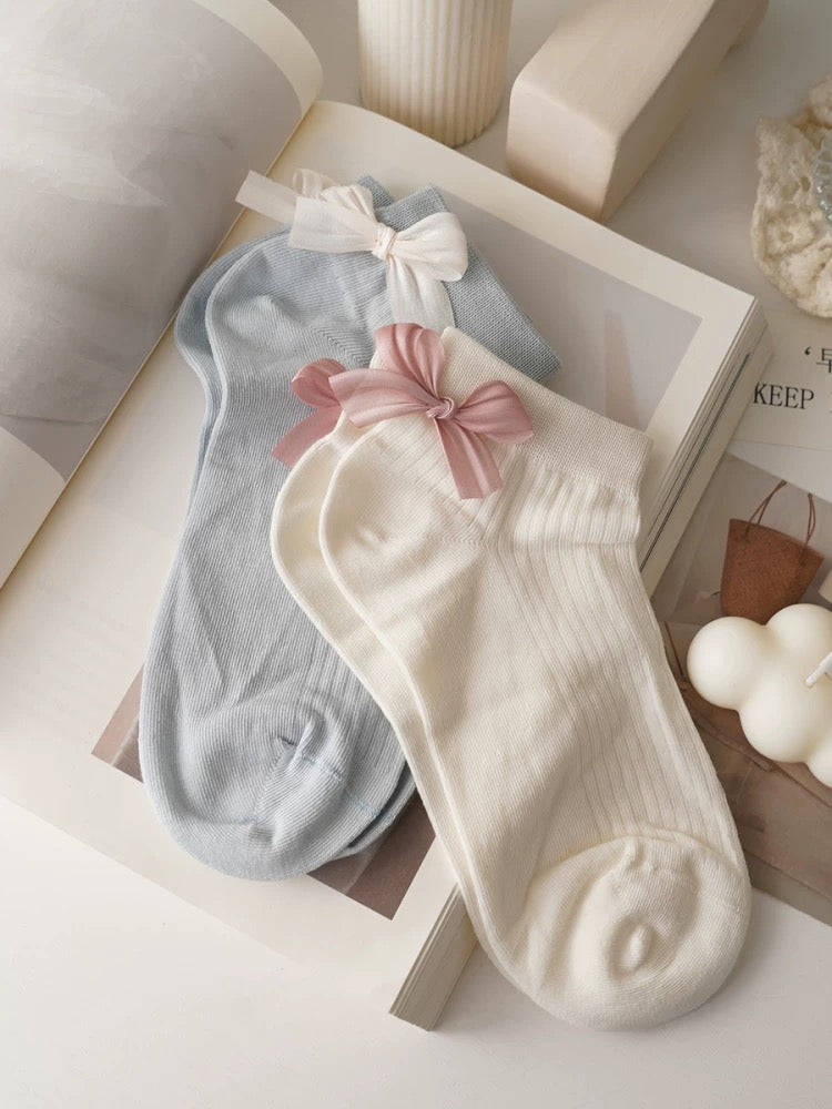 Bow-Tie Ribbed Short Socks Set (4 Pairs)