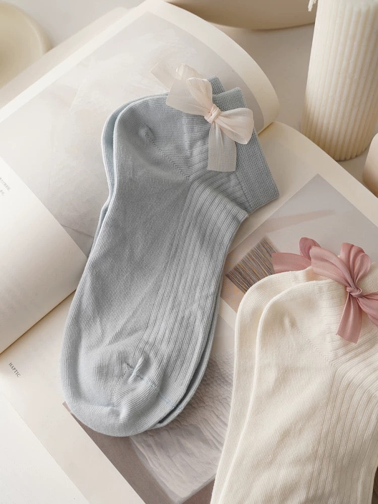Bow-Tie Ribbed Short Socks Set (4 Pairs)