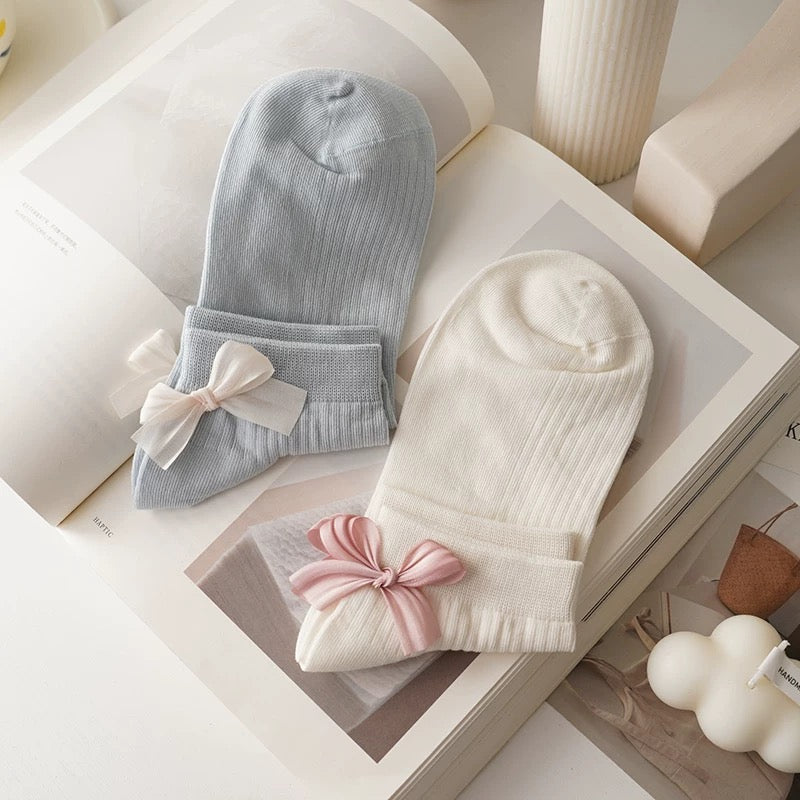 Bow-Tie Ribbed Short Socks Set (4 Pairs)